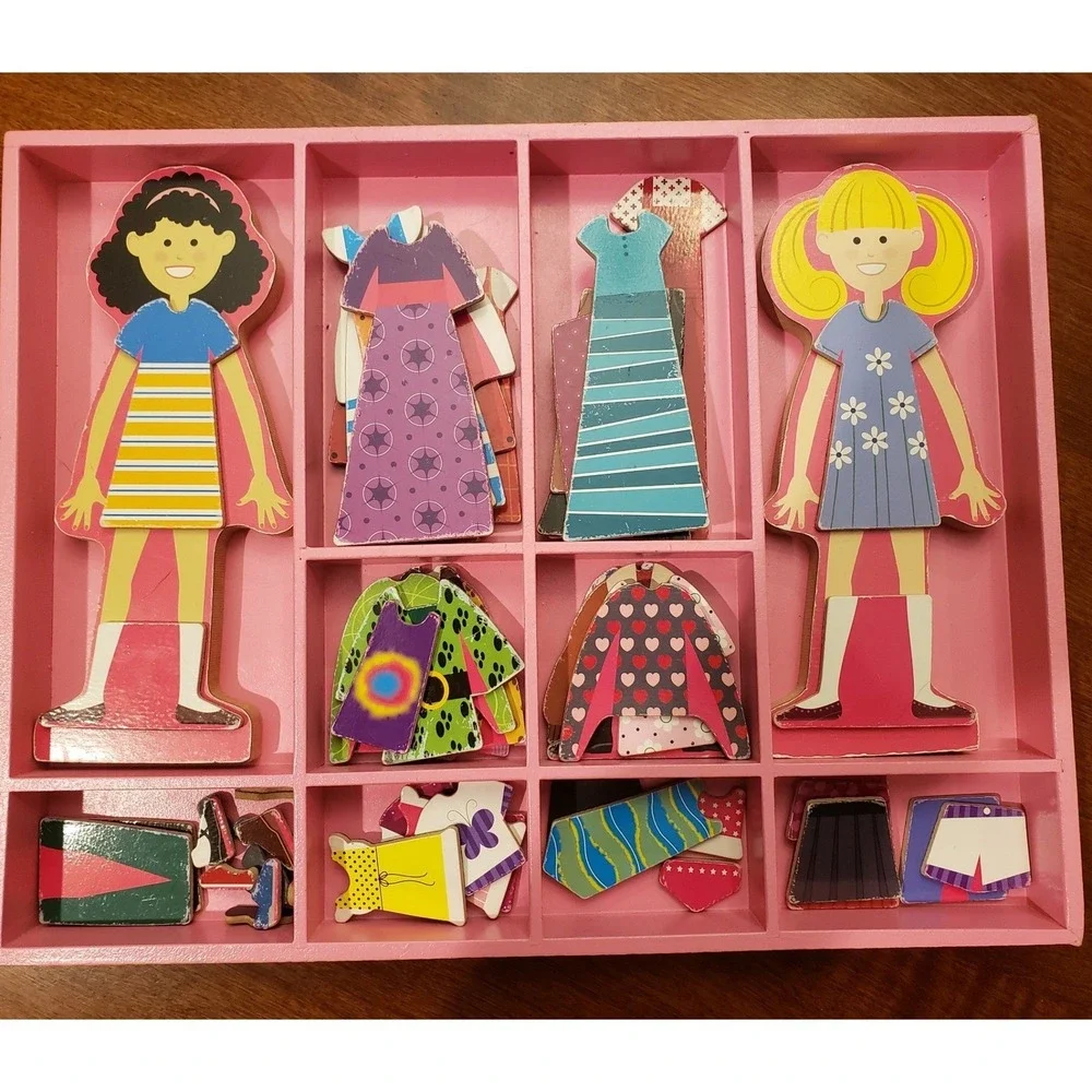 Melissa &‎ Doug Magnetic Wooden Dress Up Dolls Abby Emma Playset New